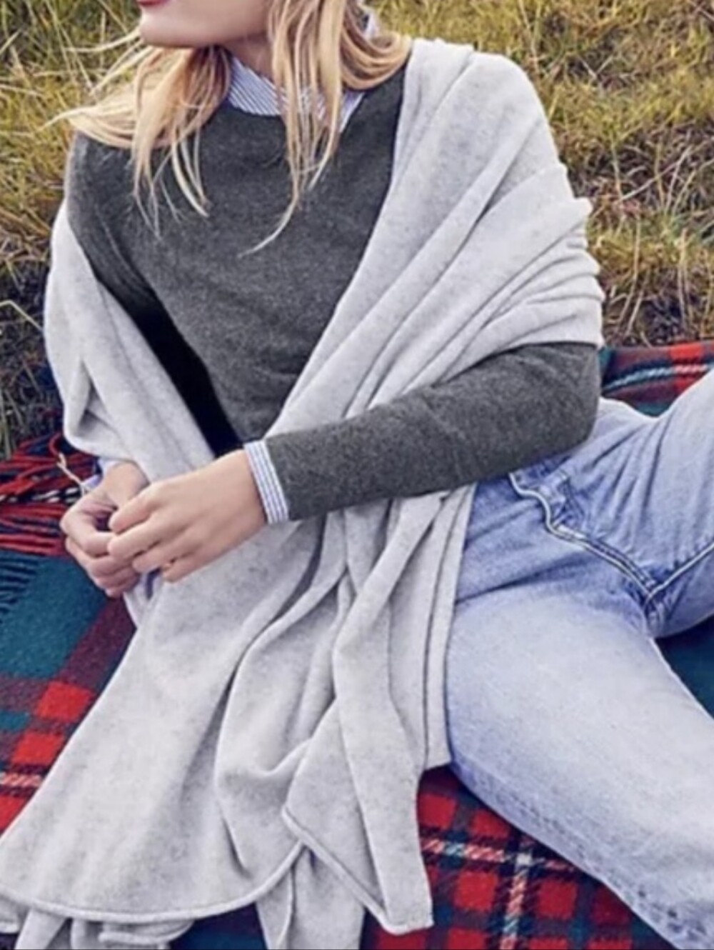 J. Crew 100% Cashmere Oversized Wrap - Light heather grey